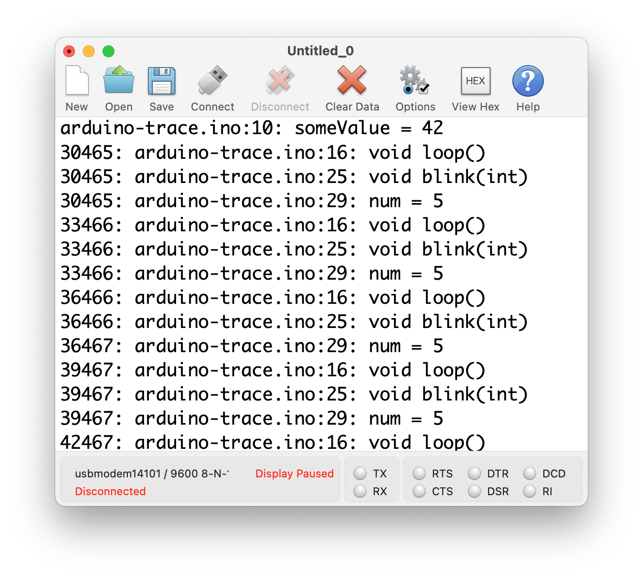 Print dump and trace with a library serial console