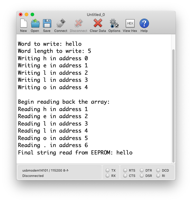 EEPROM read and write string serial console