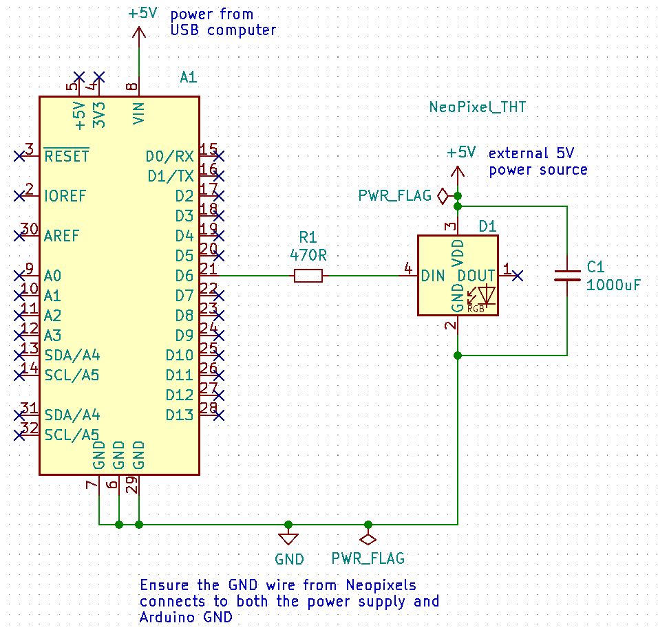 Neopixel with Arduino UNO schematic