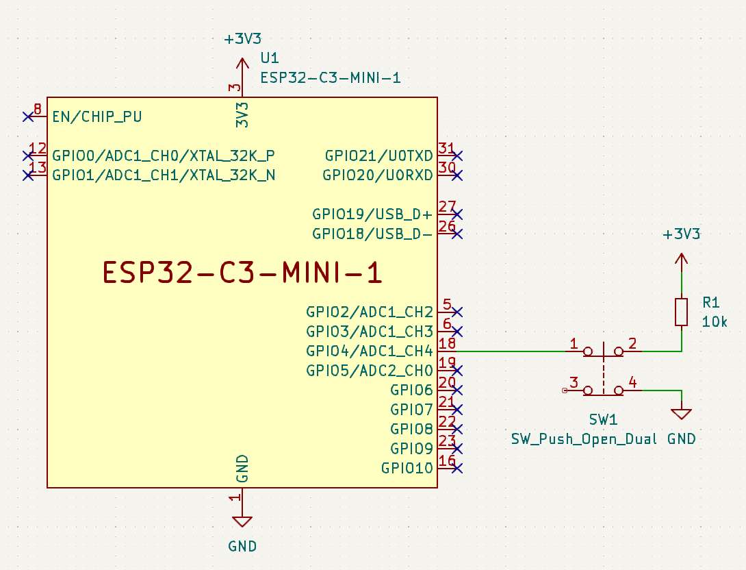 Push button with Arduino on ESP32-C3 schematic