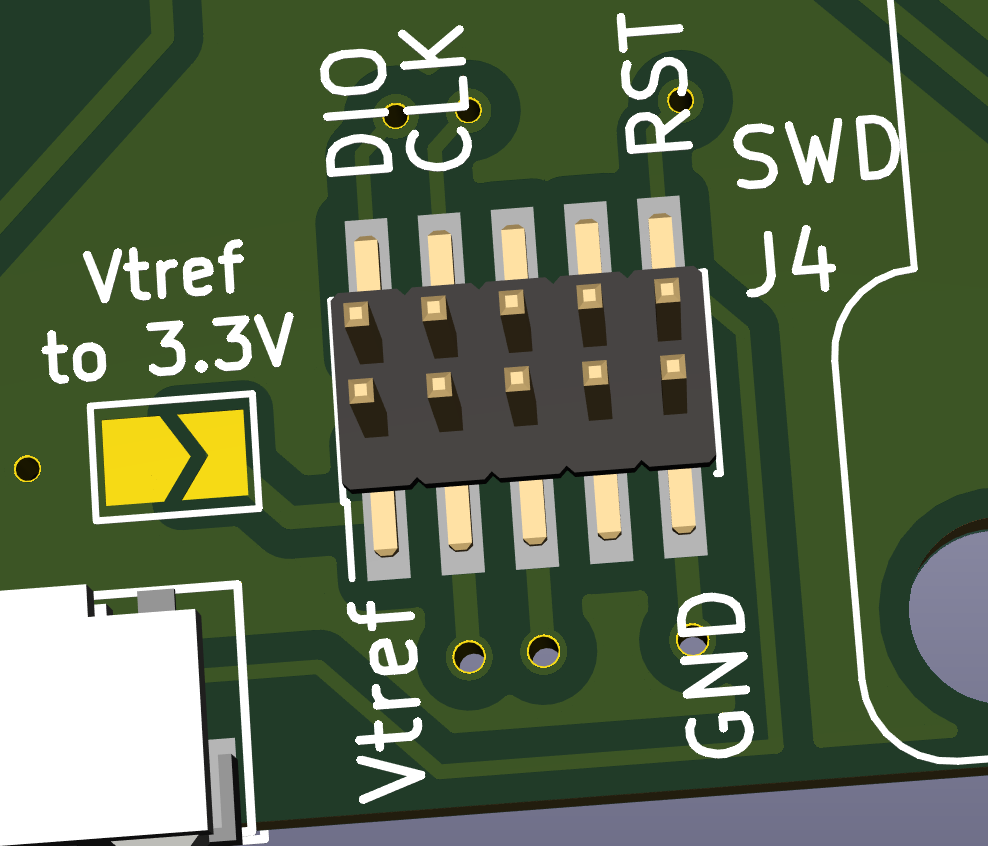 SWD Pin connections on the PCB